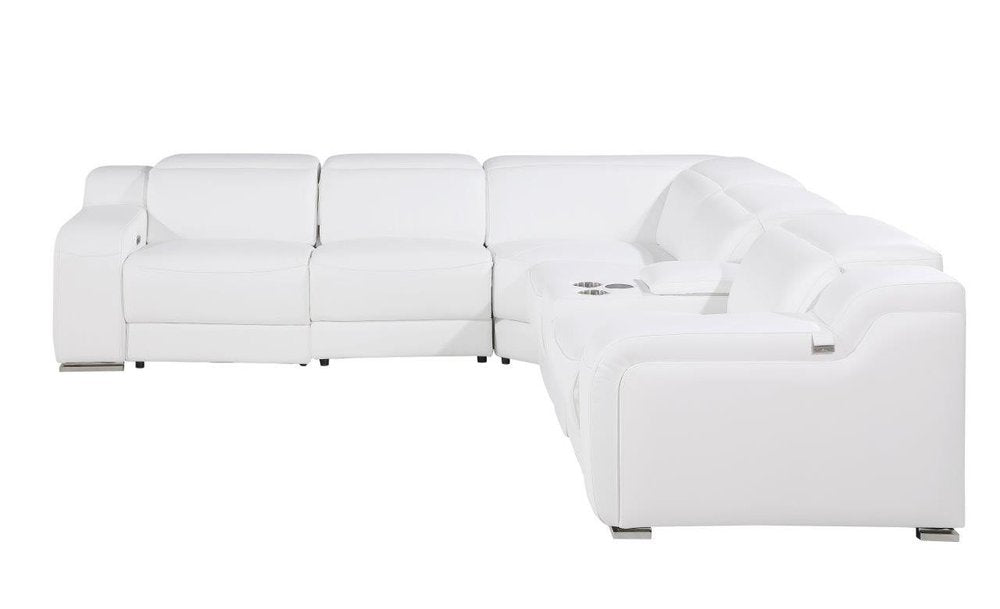 White Italian Leather Power Reclining L Shaped Six Piece Corner Sectional With Console HomeRoots