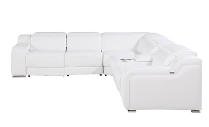White Italian Leather Power Reclining L Shaped Six Piece Corner Sectional With Console HomeRoots