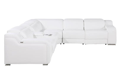 White Italian Leather Power Reclining L Shaped Six Piece Corner Sectional With Console HomeRoots