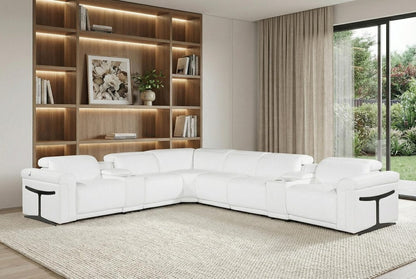White Italian leather 3 power reclining seats L shaped Seven Piece Corner Sectional With Console HomeRoots