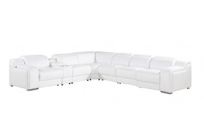 White Italian leather 3 power reclining seats L shaped Seven Piece Corner Sectional With Console HomeRoots