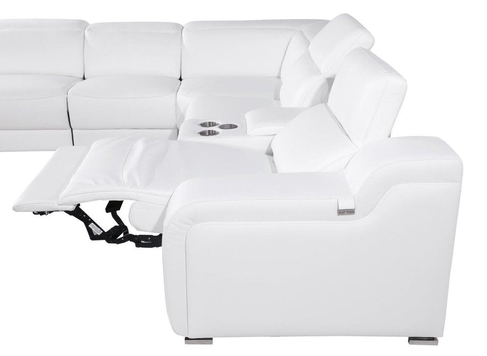White Italian leather 3 power reclining seats L shaped Seven Piece Corner Sectional With Console HomeRoots