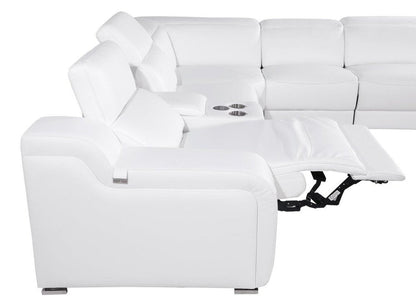 White Italian leather 4 power reclining seats L shaped Seven Piece Corner Sectional With Console HomeRoots