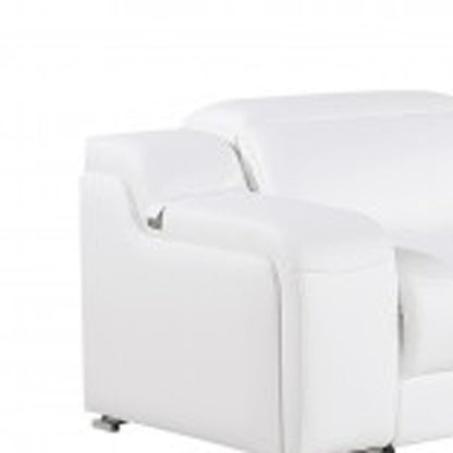 White Italian leather 4 power reclining seats L shaped Seven Piece Corner Sectional With Console HomeRoots