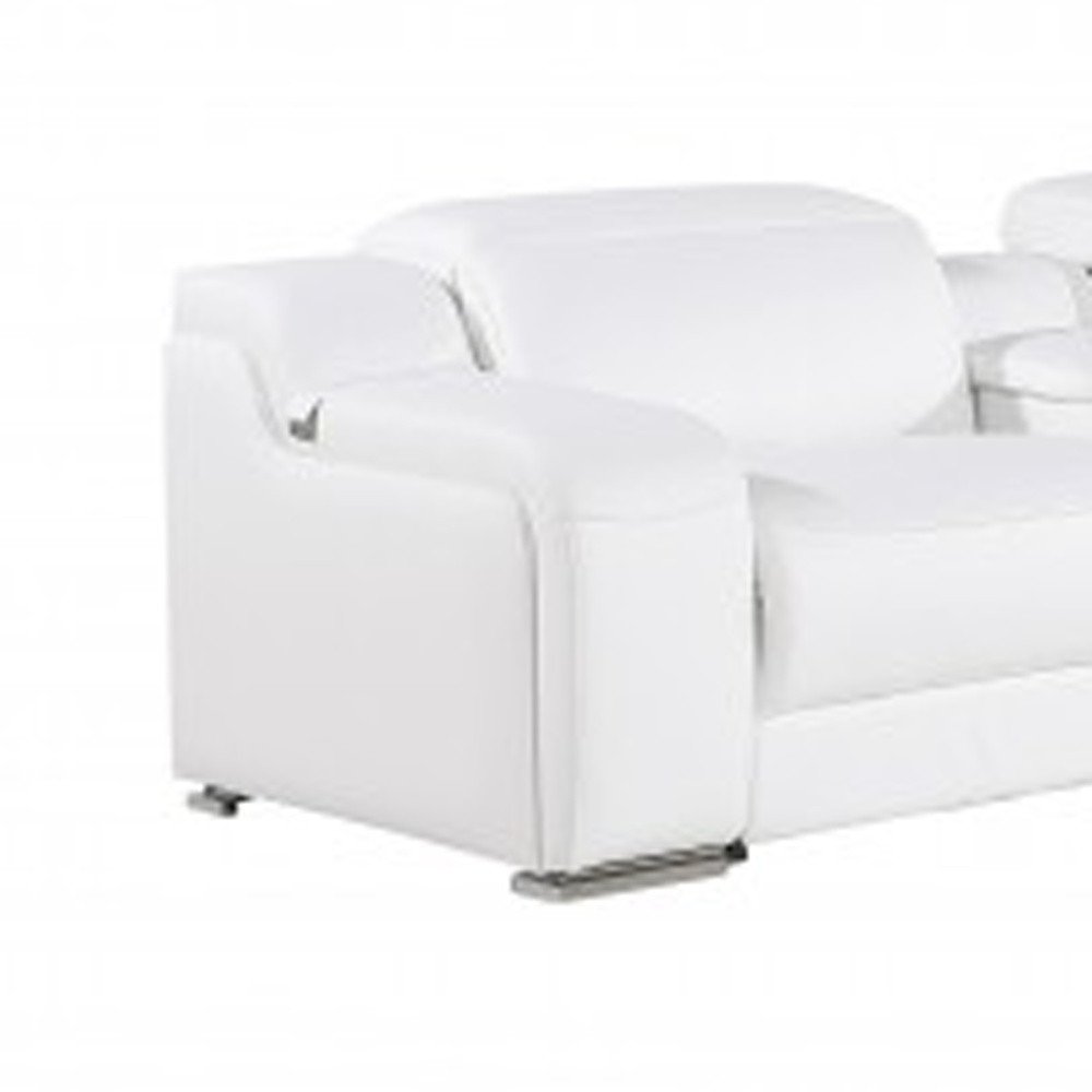 White Italian leather 4 power reclining seats L shaped Seven Piece Corner Sectional With Console HomeRoots