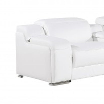 White Italian leather 4 power reclining seats L shaped Seven Piece Corner Sectional With Console HomeRoots