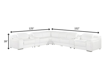 White Italian Leather 3 Power Reclining L Shaped Eight Piece Corner Sectional With Console HomeRoots