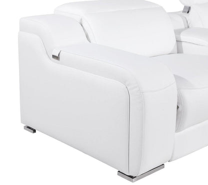 White Italian Leather 3 Power Reclining L Shaped Eight Piece Corner Sectional With Console HomeRoots