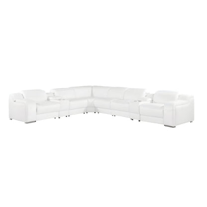 White Italian Leather 3 Power Reclining L Shaped Eight Piece Corner Sectional With Console HomeRoots