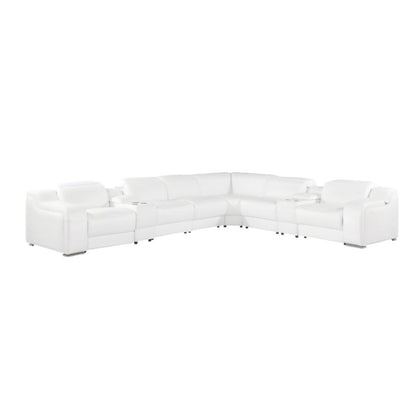 White Italian Leather 3 Power Reclining L Shaped Eight Piece Corner Sectional With Console HomeRoots