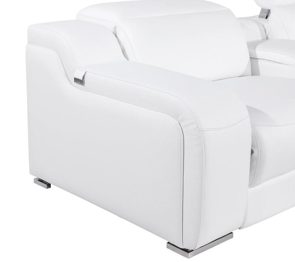 White Italian Leather 4 Power Reclining L Shaped Eight Piece Corner Sectional With Console HomeRoots