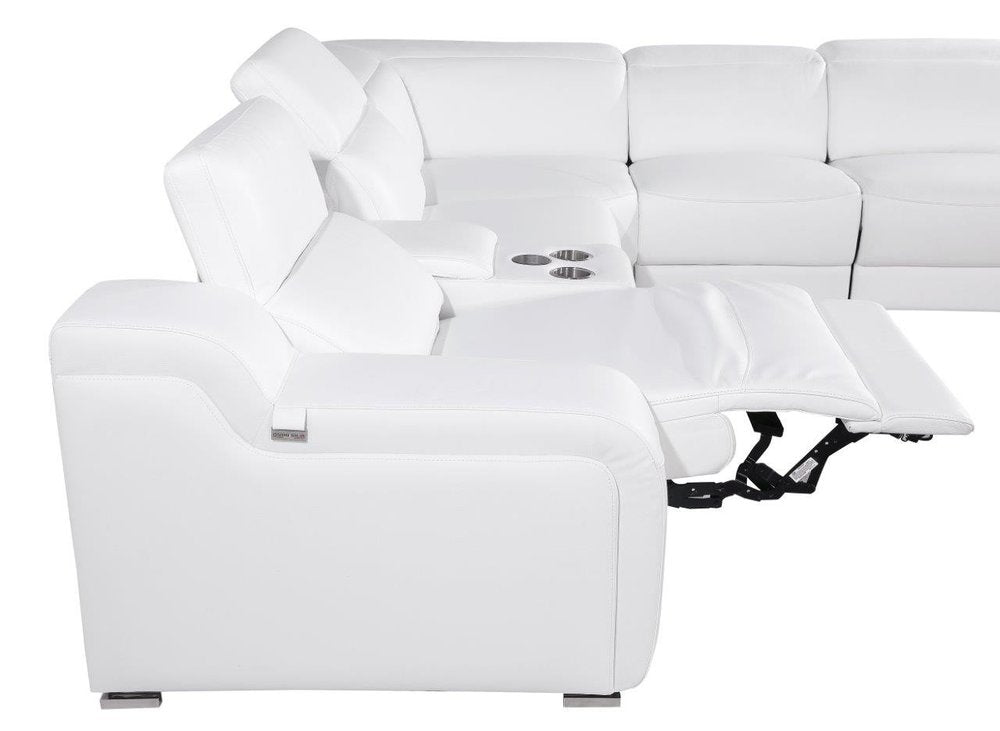 White Italian Leather 4 Power Reclining L Shaped Eight Piece Corner Sectional With Console HomeRoots