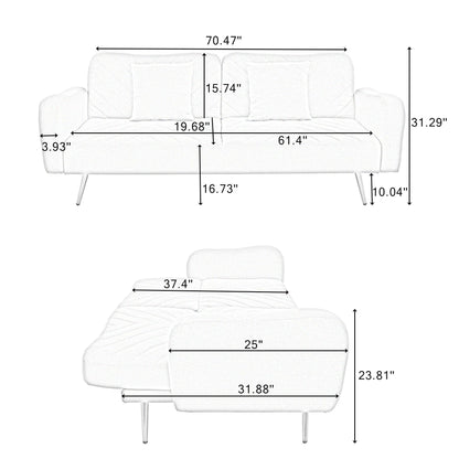 70.47" Pink Fabric Double Sofa with Split Backrest and Two Throw Pillows - FurniFindUSA