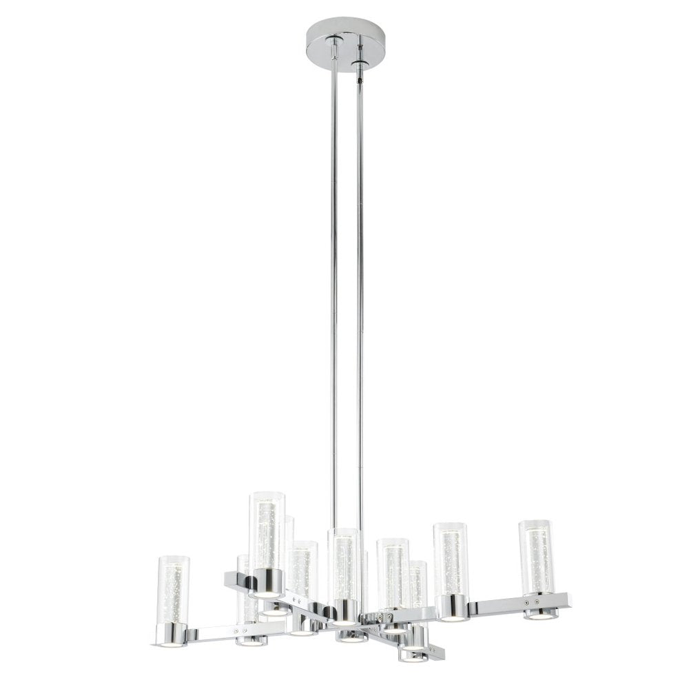 Silver And Clear Candle Style Twelve Light Transparent Metal LED Dimmable Chandelier With Clear Shades HomeRoots