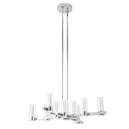 Silver And Clear Candle Style Twelve Light Transparent Metal LED Dimmable Chandelier With Clear Shades HomeRoots