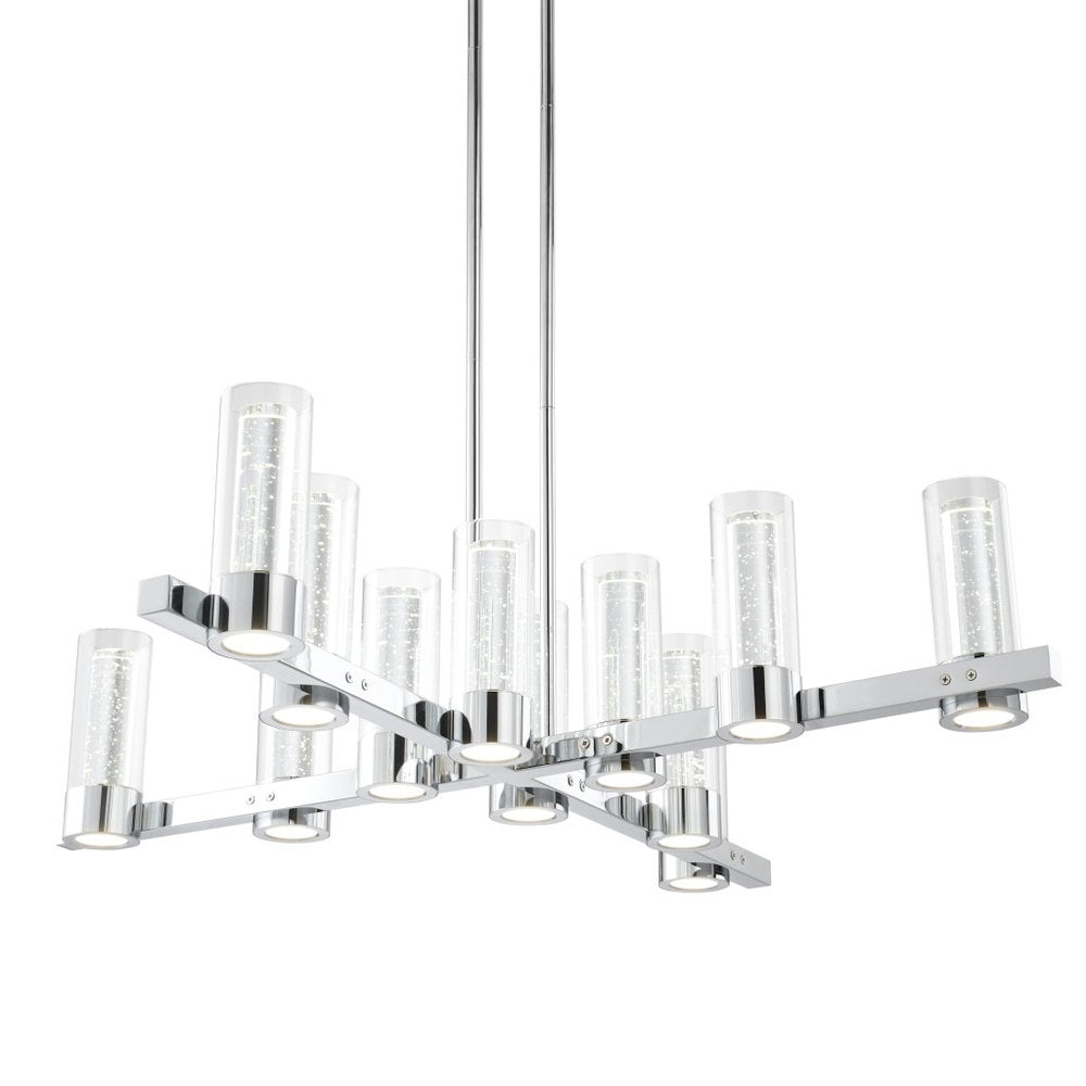 Silver And Clear Candle Style Twelve Light Transparent Metal LED Dimmable Chandelier With Clear Shades HomeRoots