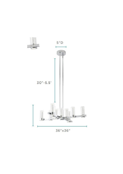 Silver And Clear Candle Style Twelve Light Transparent Metal LED Dimmable Chandelier With Clear Shades HomeRoots