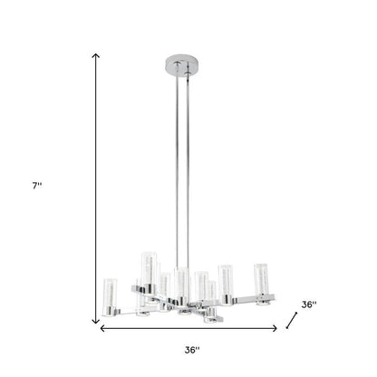 Silver And Clear Candle Style Twelve Light Transparent Metal LED Dimmable Chandelier With Clear Shades HomeRoots