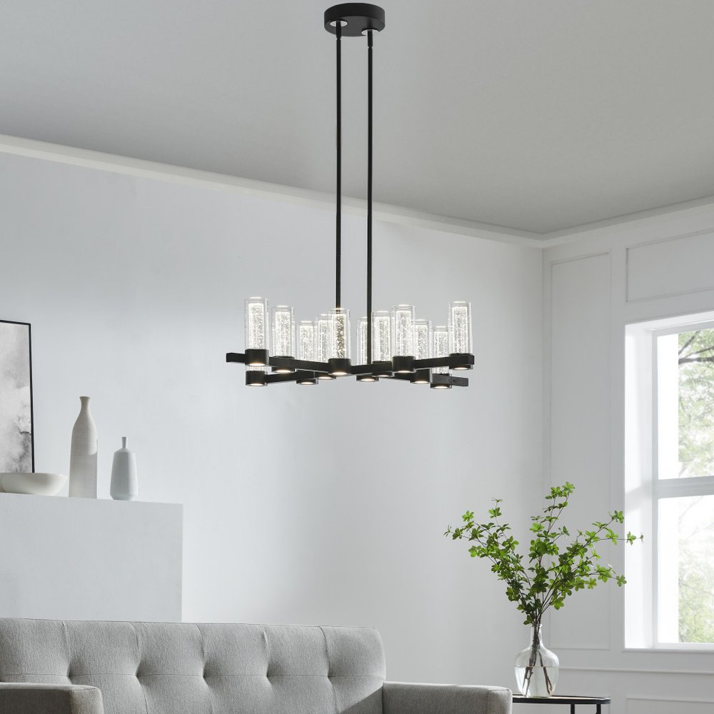 Black And Clear Candle Style Twelve Light Transparent Metal LED Dimmable Chandelier With Clear Shades HomeRoots