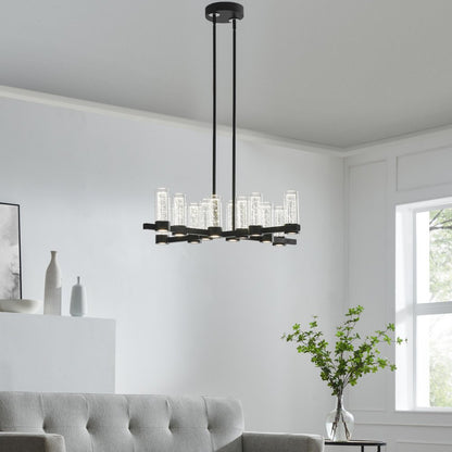 Black And Clear Candle Style Twelve Light Transparent Metal LED Dimmable Chandelier With Clear Shades HomeRoots