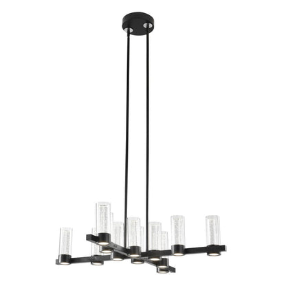 Black And Clear Candle Style Twelve Light Transparent Metal LED Dimmable Chandelier With Clear Shades HomeRoots