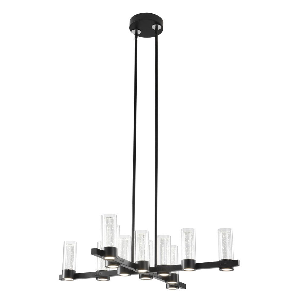 Black And Clear Candle Style Twelve Light Transparent Metal LED Dimmable Chandelier With Clear Shades HomeRoots