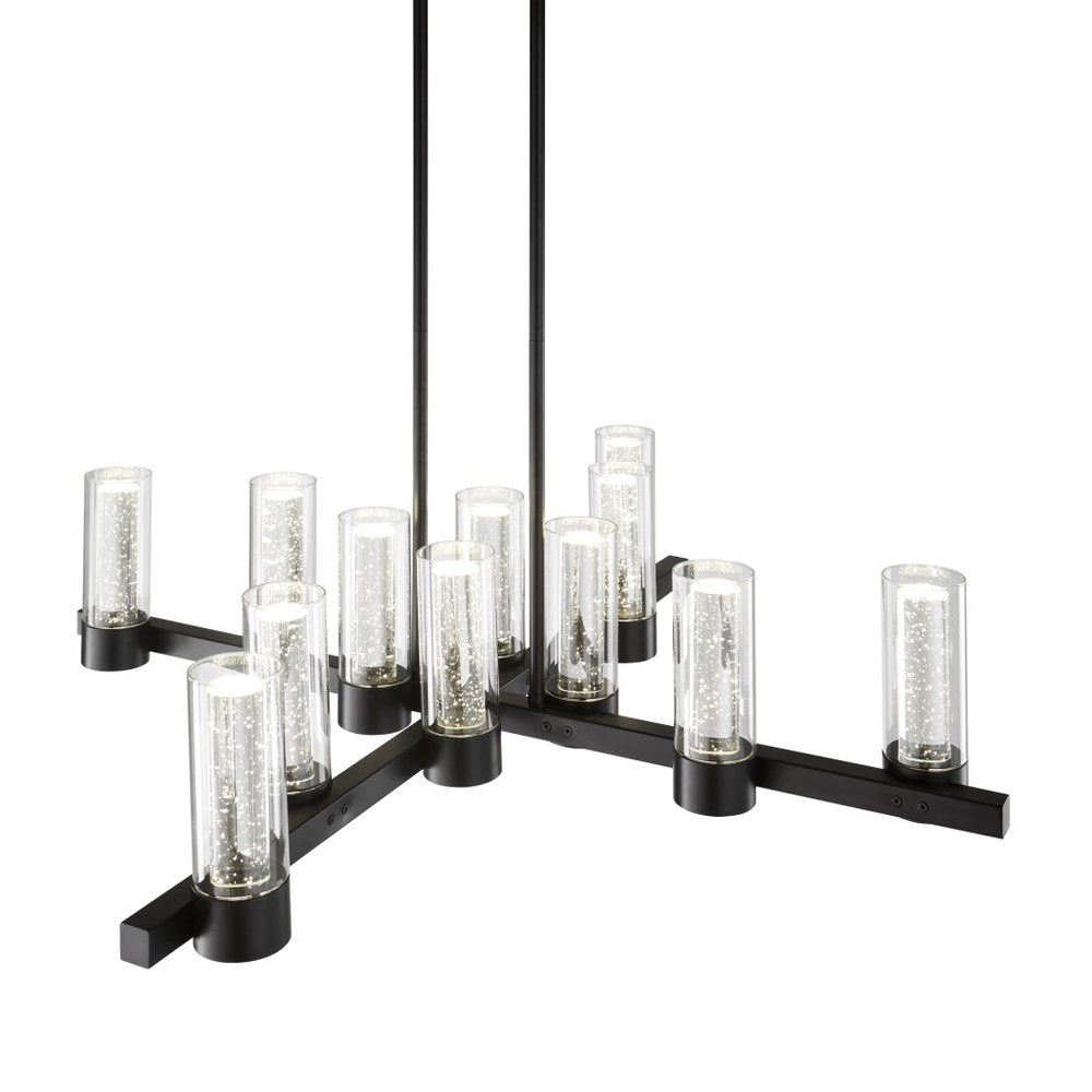 Black And Clear Candle Style Twelve Light Transparent Metal LED Dimmable Chandelier With Clear Shades HomeRoots