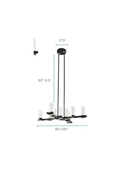 Black And Clear Candle Style Twelve Light Transparent Metal LED Dimmable Chandelier With Clear Shades HomeRoots