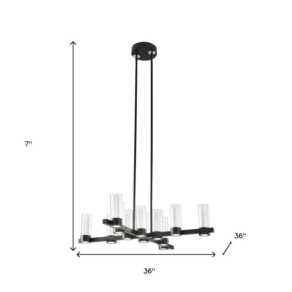 Black And Clear Candle Style Twelve Light Transparent Metal LED Dimmable Chandelier With Clear Shades HomeRoots