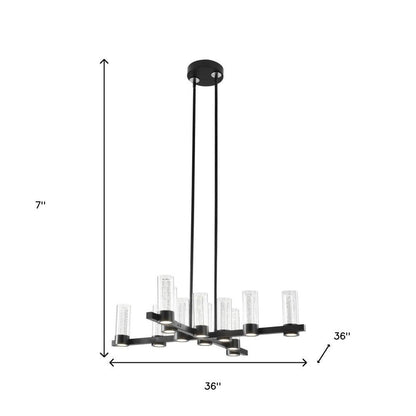 Black And Clear Candle Style Twelve Light Transparent Metal LED Dimmable Chandelier With Clear Shades HomeRoots