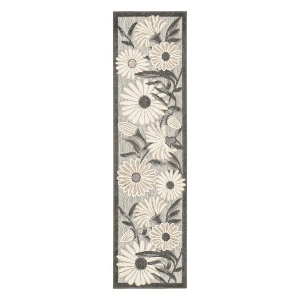 12' Beige And Charcoal Floral Indoor Outdoor Runner Rug HomeRoots