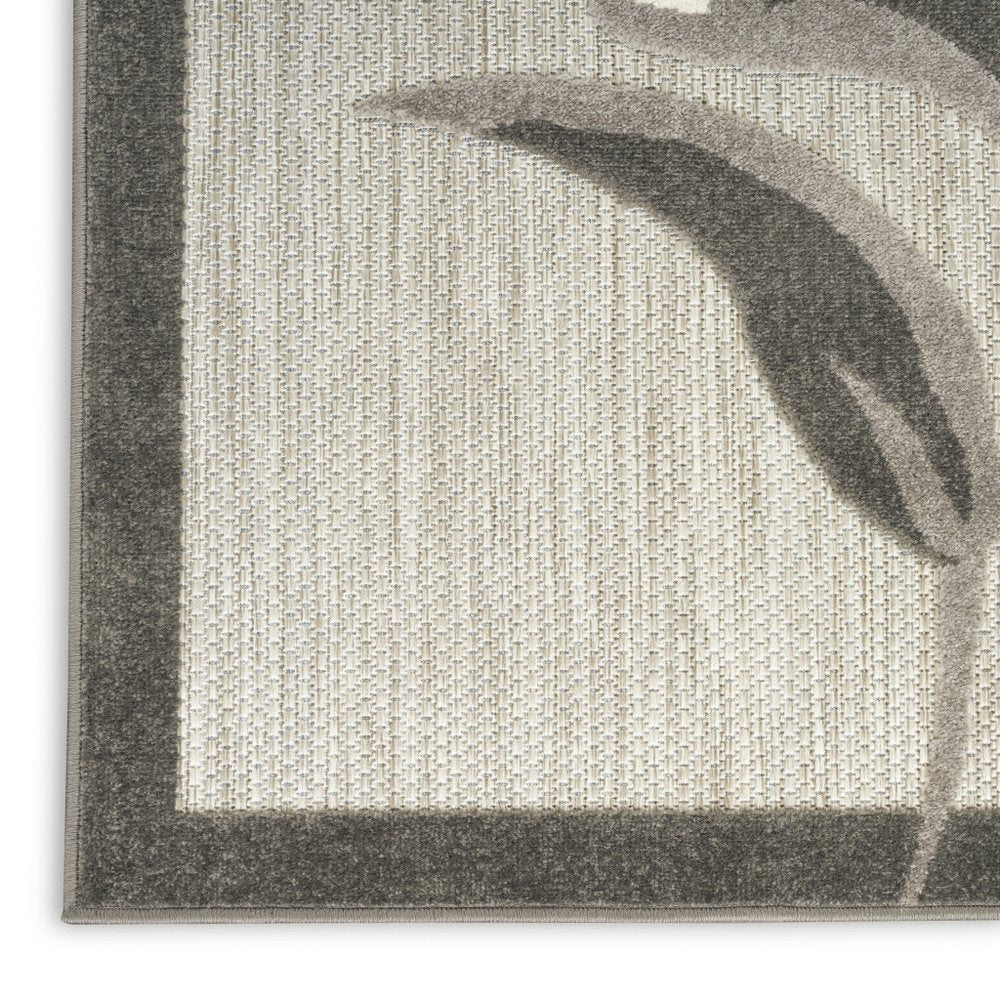 12' Beige And Charcoal Floral Indoor Outdoor Runner Rug HomeRoots