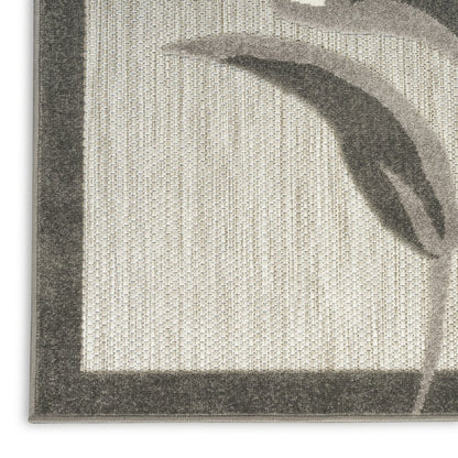 12' Beige And Charcoal Floral Indoor Outdoor Runner Rug HomeRoots