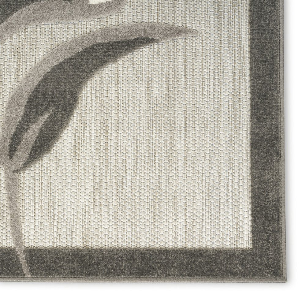 12' Beige And Charcoal Floral Indoor Outdoor Runner Rug HomeRoots