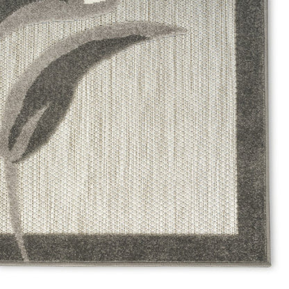 12' Beige And Charcoal Floral Indoor Outdoor Runner Rug HomeRoots