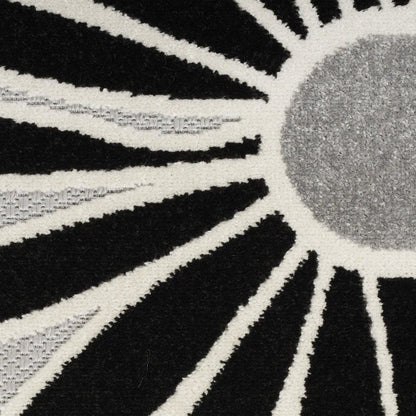 8' Black And White Floral Indoor Outdoor Runner Rug HomeRoots