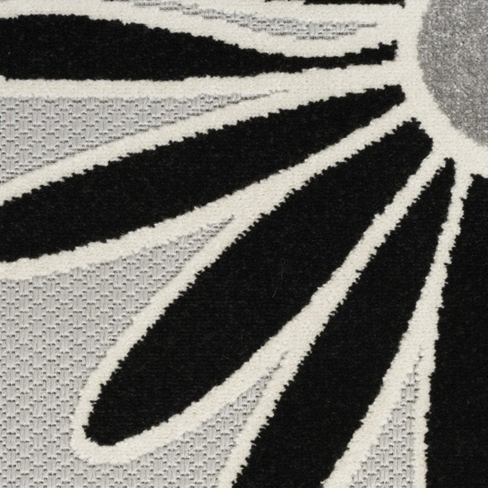 8' Black And White Floral Indoor Outdoor Runner Rug — view 1