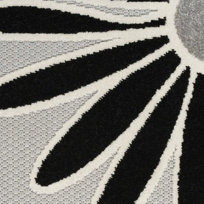 8' Black And White Floral Indoor Outdoor Runner Rug HomeRoots