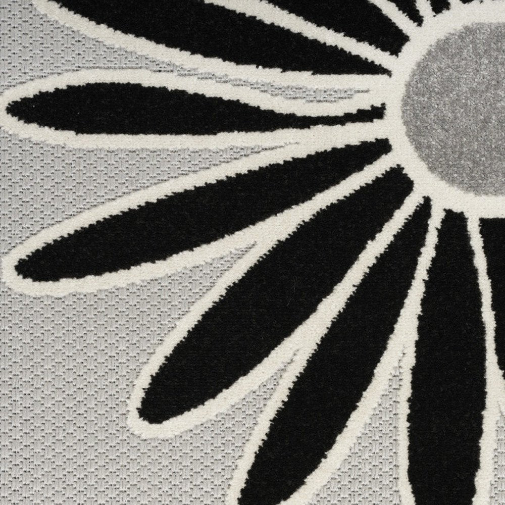 8' Black And White Floral Indoor Outdoor Runner Rug HomeRoots