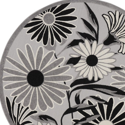 5' Black And White Round Floral Indoor Outdoor Area Rug HomeRoots