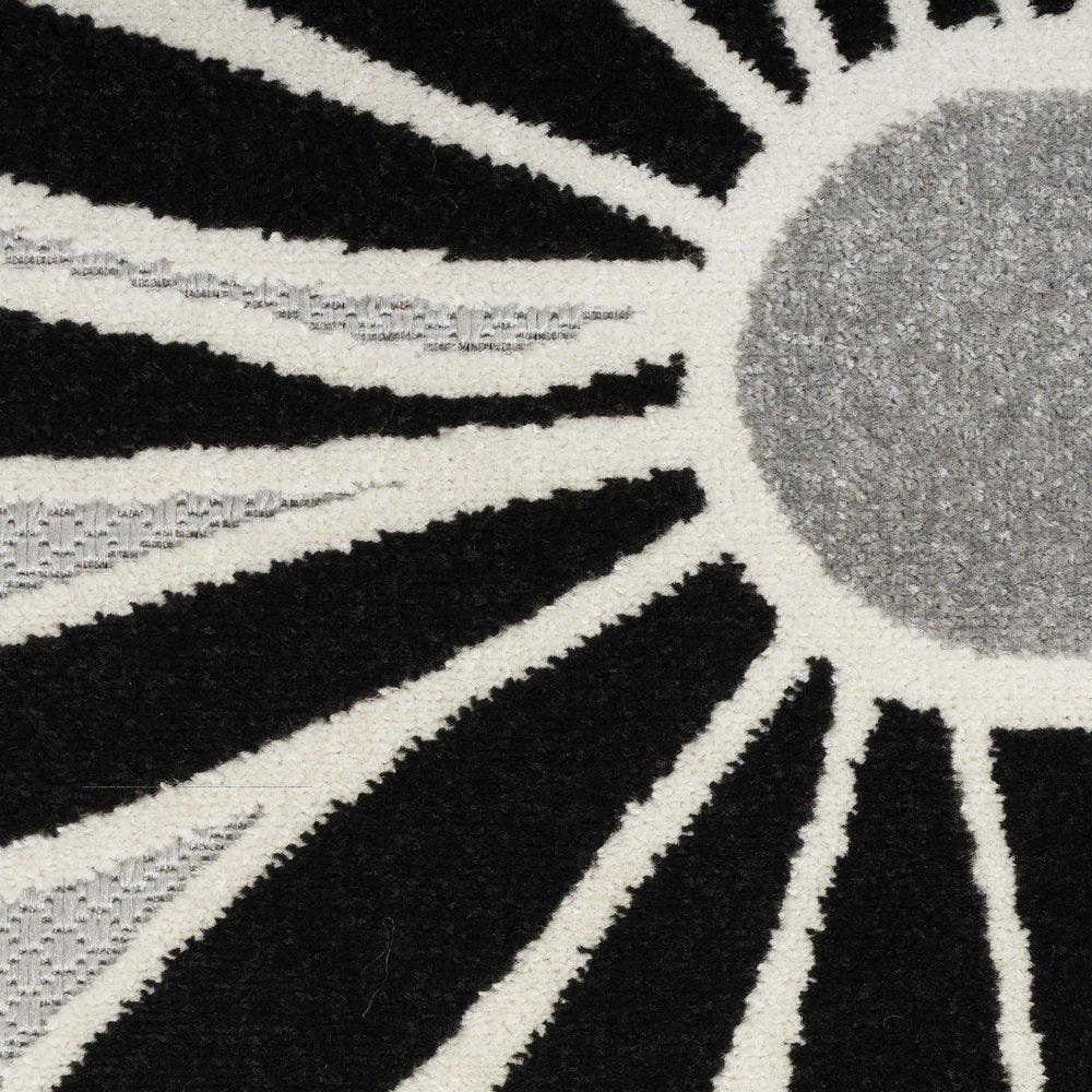 5' Black And White Round Floral Indoor Outdoor Area Rug HomeRoots