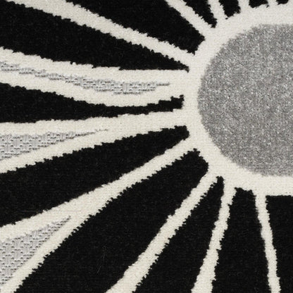 5' Black And White Round Floral Indoor Outdoor Area Rug HomeRoots