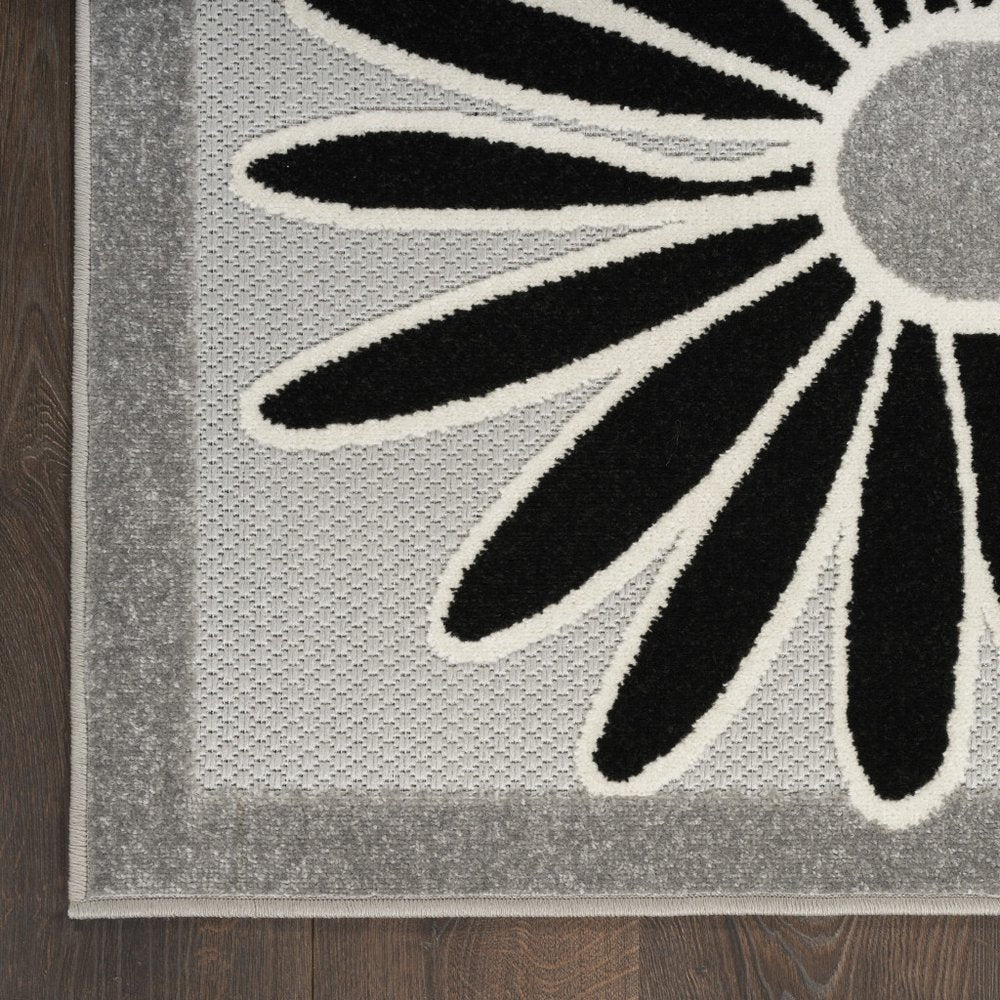 12' Black And White Floral Indoor Outdoor Runner Rug HomeRoots