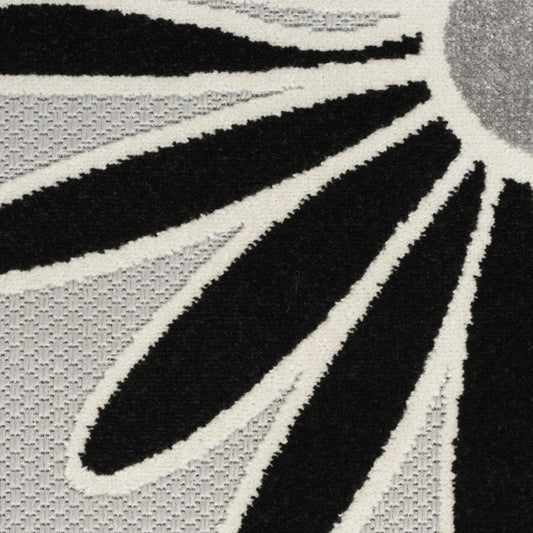 12' Black And White Floral Indoor Outdoor Runner Rug