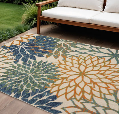 6' X 9' Blue And Green Floral Indoor Outdoor Area Rug HomeRoots