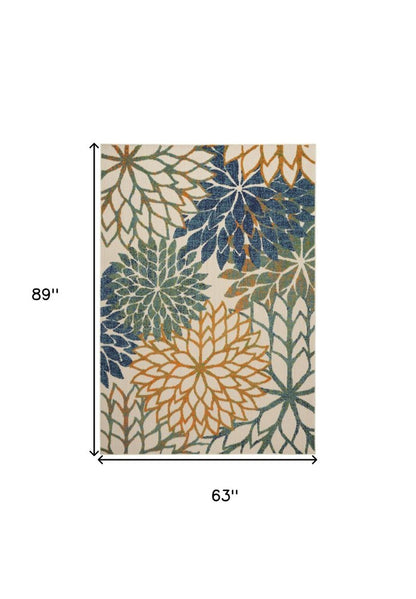 5' X 8' Blue And Green Floral Indoor Outdoor Area Rug HomeRoots