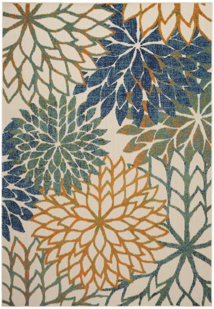 4' X 6' Blue And Green Floral Indoor Outdoor Area Rug