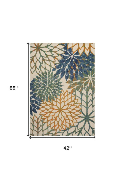 4' X 6' Blue And Green Floral Indoor Outdoor Area Rug