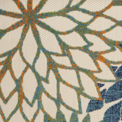 4' X 6' Blue And Green Floral Indoor Outdoor Area Rug