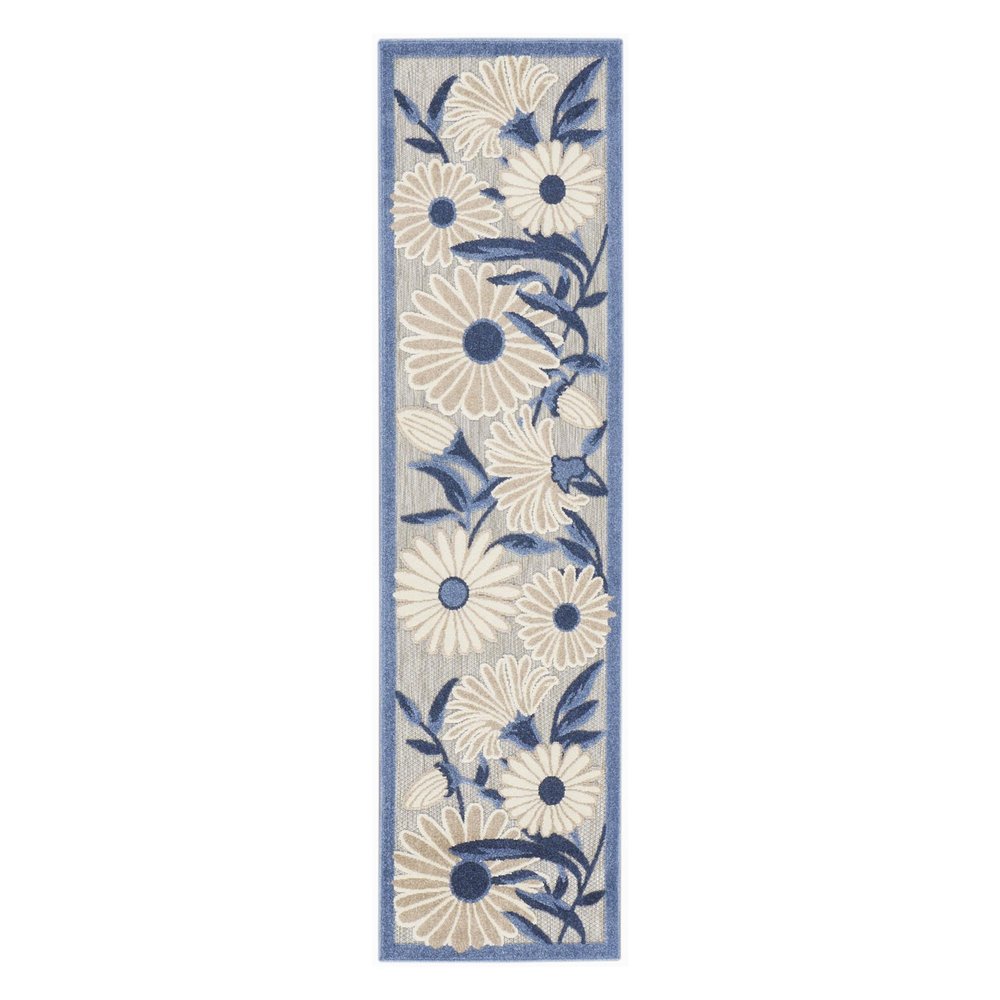 8' Blue And Gray Floral Indoor Outdoor Runner Rug — view 10